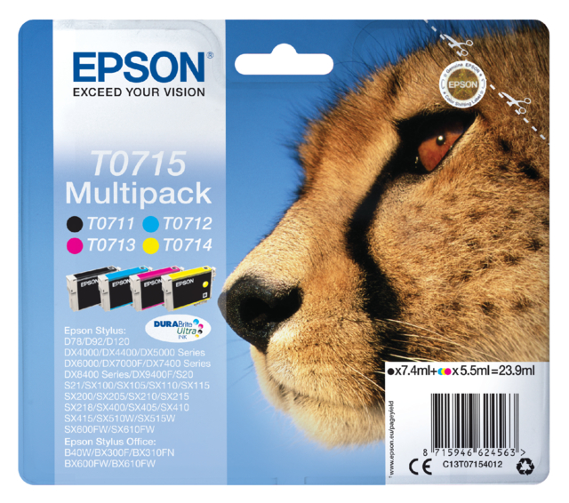 Cartouche d’encre Epson T0715 noir + 3 couleurs