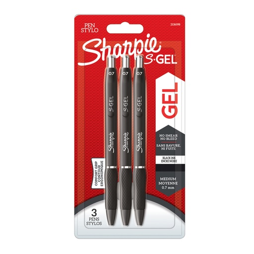 [1399007] Stylo gel Sharpie S-gel Medium noir blister 3 pièces