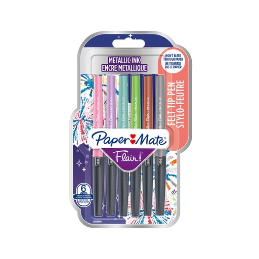 [1396793] Fineliner Paper Mate Flair Metallic Medium assorti blister 6 pièces