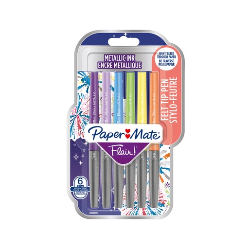 [1396793] Fineliner Paper Mate Flair Metallic medium blister à 6 stuks