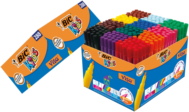 Feutre couleurs BIC Kids Visa Fin assorti boîte scolaire 288 pièces