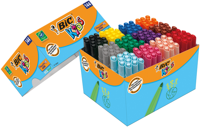 Feutre couleurs BIC Kids ECOlutions Visa XL assorti boîte scolaire 144 pièces