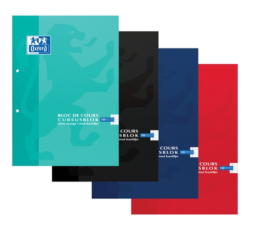 [1399727] Cursusblok Oxford School A4 ruit 5x5mm 2-gaats 200 pagina's 80gr assorti