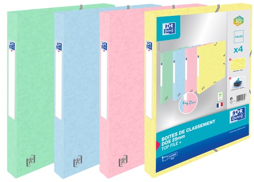 [1399744] Elastobox Oxford Top File+ A4 25mm pastel assorti 4 stuks