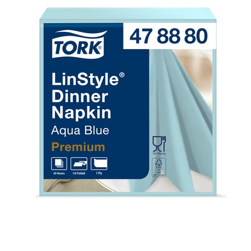 [1399752] Serviette Tork LinStyle Premium 478880 Pli 1/4 1 ép 390x390mm bleu aqua 50 pièces