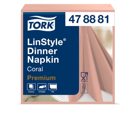 [1399755] Serviette Tork LinStyle Premium 478881 Pli 1/4 1 ép 390x390mm corail 50 pièces