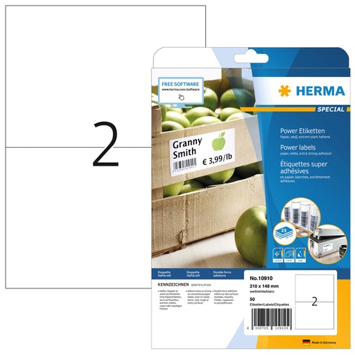 [1399822] Etiquette HERMA Power 10910 210x148mm 50 pièces blanche