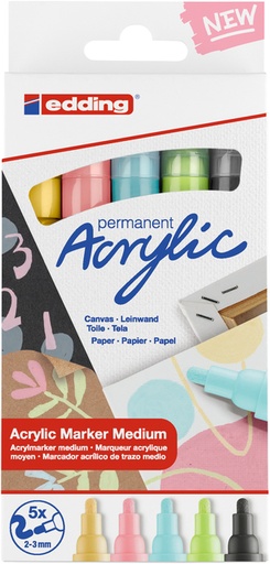 [1399156] Acrylmarker edding e-5100 medium pastel assorti set à 5 stuks
