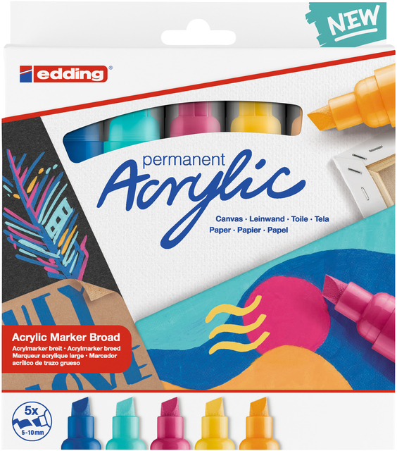 Acrylmarker edding e-5000 breed set van 5 kleuren abstract