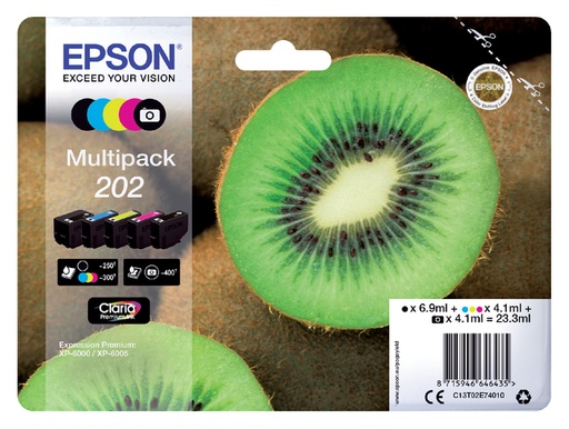 [402656] Cartouche d’encre Epson 202 T02E74 Noir+3 couleurs+photo noir