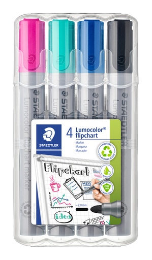 [1400404] Feutre Staedtler 356 pour bloc papier chevalet ogive 2mm set 4 pièces assorti