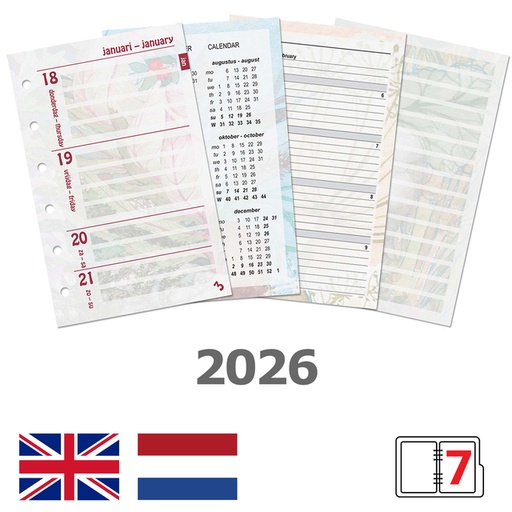 [1400375] Agendavulling 2026 Kalpa Pocket bloemen 7dagen/2pagina's