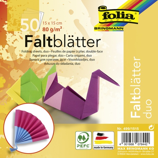[1400516] Vouwblaadjes Folia 80gr 15x15cm 50 vel 2-zijdig 10 duo kleuren