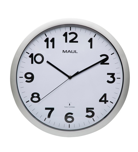 [1400061] Horloge murale MAULstep RC Ø40x5cm plastique argent/blanc avec pile