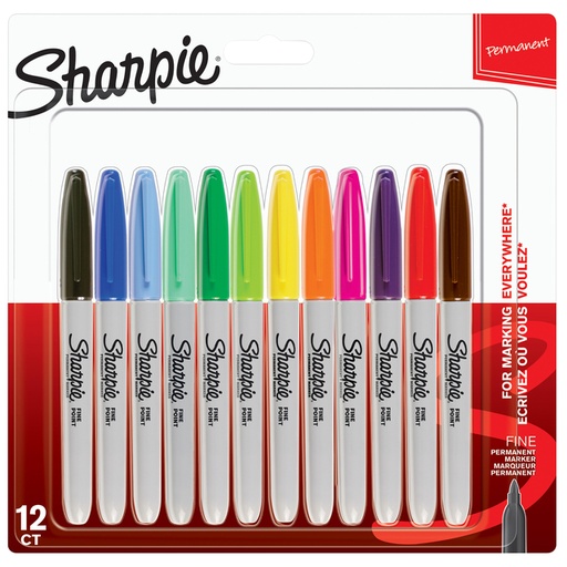[1401207] Marqueur Sharpie Fin blister 12 couleurs