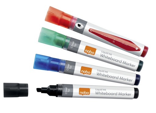 [1401560] Marqueur tableau blanc Nobo Liquid ink biseau 4mm assorti 4 pièces