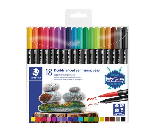 [1403677] Viltstift Staedtler Design Journey permanent dubbele punt 18 kleuren