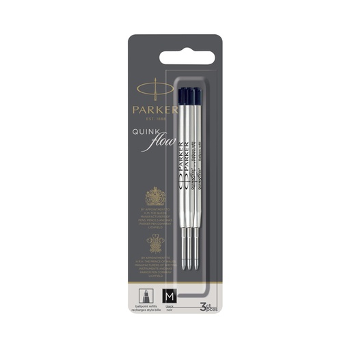 [1402055] Recharge stylo bille Parker Quinkflow Medium noir blister 3 pièces