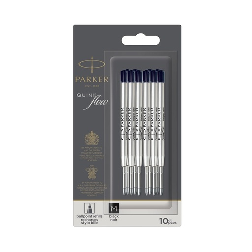 [1402069] Recharge stylo bille Parker Quinkflow Medium noir blister 10 pièces