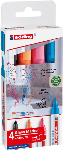 [1403457] Viltstift edding 95 glasbord rond 1.5-3mm incl zwart assorti 4 stuks