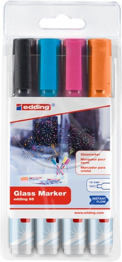 [1403457] Viltstift edding 95 glasbord rond 1.5-3mm inclusief zwart assorti set à 4 stuks