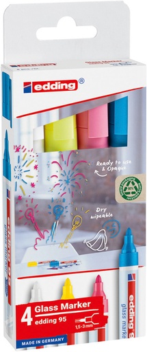[1403458] Viltstift edding 95 glasbord rond 1.5-3mm incl wit assorti 4 stuks