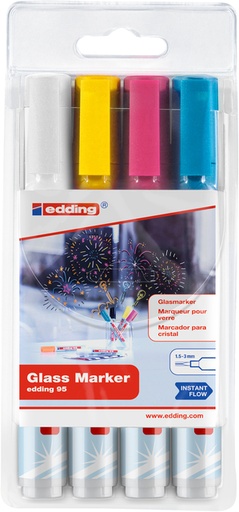 [1403458] Viltstift edding 95 glasbord rond 1.5-3mm inclusief wit assorti set à 4 stuks