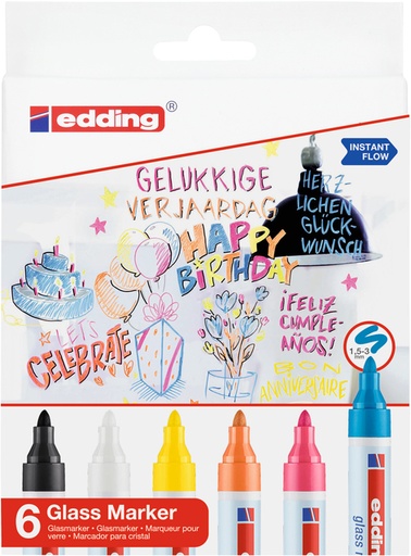 [1403460] Viltstift edding 95 glasbord rond 1.5-3mm incl wt en zw assorti 6st