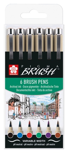 [784145] Brushpen Sakura Pigma Brush set à 6 stuks zwart