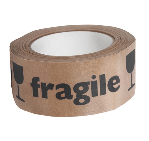 [1403571] Ruban d'avertissement IEZZY 50mmx50m Fragile en noir papier recyclé brun