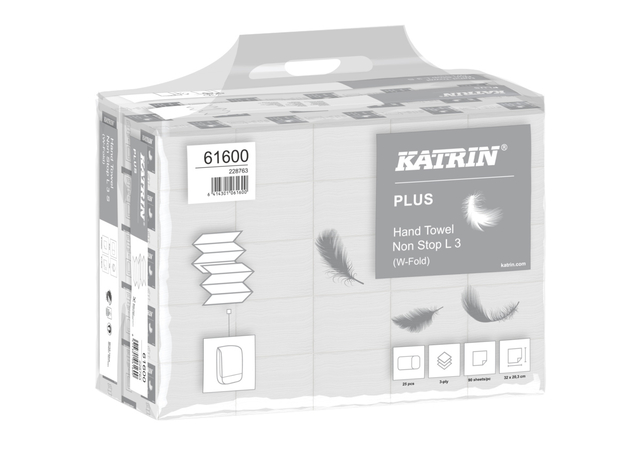 Essuie-mains Katrin 61600 pli-W Plus 3 épaisseurs 20,3x32cm 25x90pcs