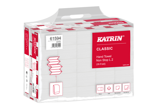 Essuie-mains Katrin 61594 pli-W Classic 2 épaisseurs 20,3x32cm 25x120pcs
