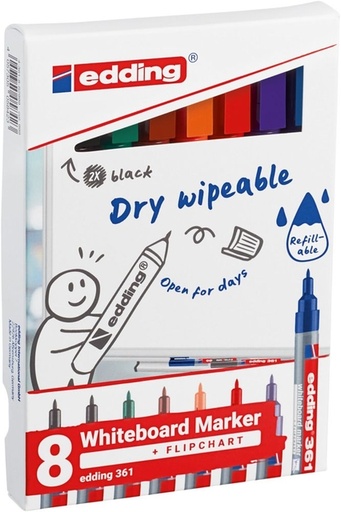 [1404506] Whiteboardmarker edding 361 rond 1mm assorti 8 stuks
