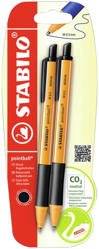 [1404681] Balpen STABILO pointball 6030/46 medium zwart blister à 2 stuks