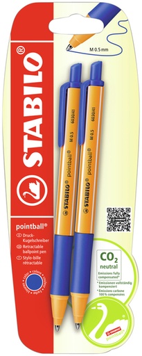 [1404683] Balpen STABILO pointball 6030/41 medium blauw blister à 2 stuks