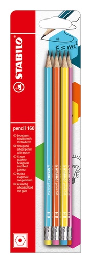 [1404682] Potlood STABILO grafiet 160 HB met gumtop assorti blister à 6 stuks