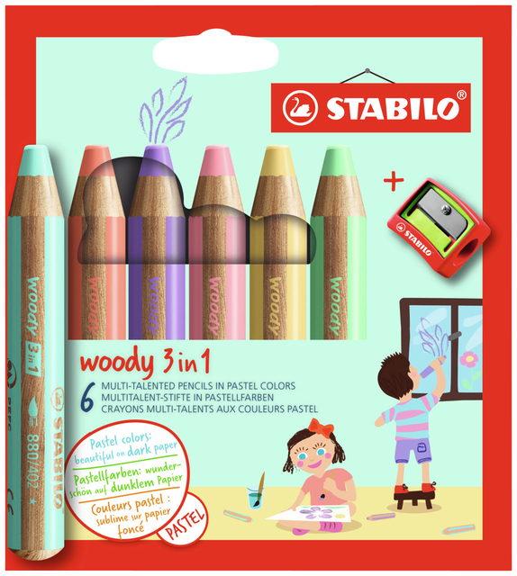 Crayon de couleur STABILO Woody 880/18 set 6 couleurs avec taille-crayon