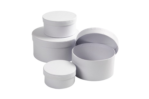 [1404237] Boîtes rondes Creativ Company 4 pièces Ø 8, 10, 12, 14cm - hoogte 4, 5, 6, 7cm blanc