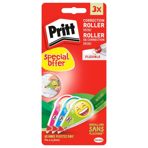 [1398935] Roller correcteur Pritt Mini-Flex 4,2mmx7m Emoji blister 2+1 gratuit