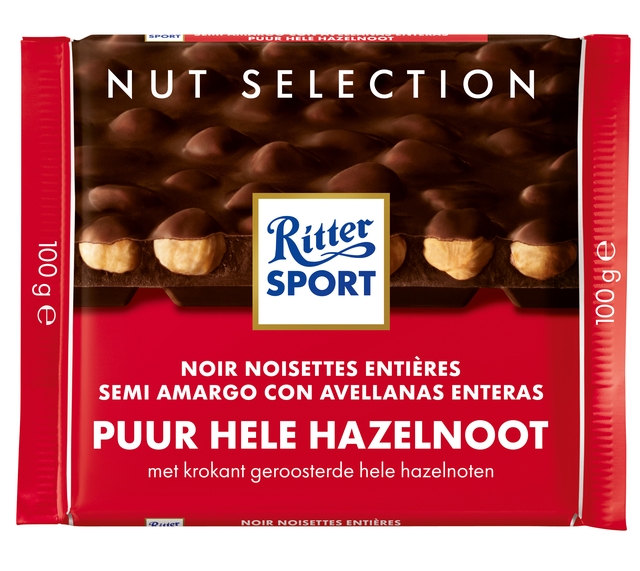 Chocolat Ritter Sport noir-noisettes entières 100g