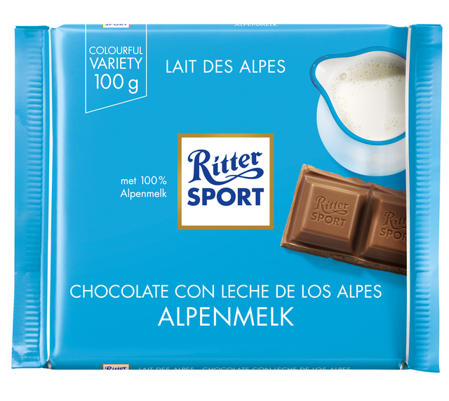 Chocolat Ritter Sport lait des Alpes 100g