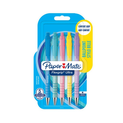 [1404276] Balpen Paper Mate Flexgrip Ultra pastel medium assorti blister à 5st