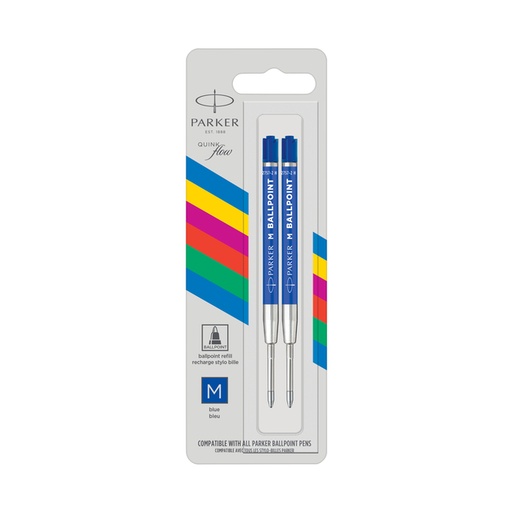 [1405970] Recharges Stylo bille Parker Eco Medium bleu blister 2 pièces