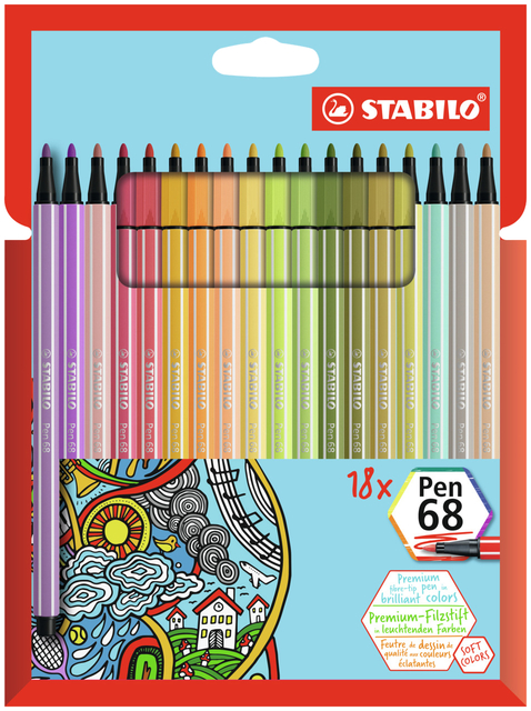 Feutre Stabilo Pen 68 étui 18 nouvelles couleurs