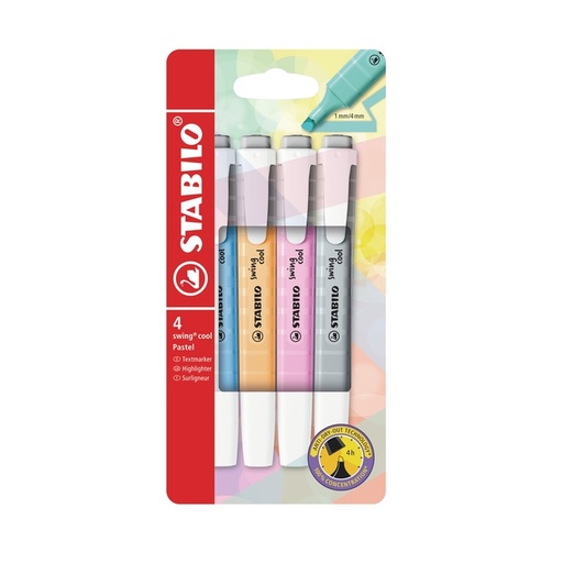[1406478] Surligneur STABILO Swing Cool 275/4 pastel assorti étui 4 pièces