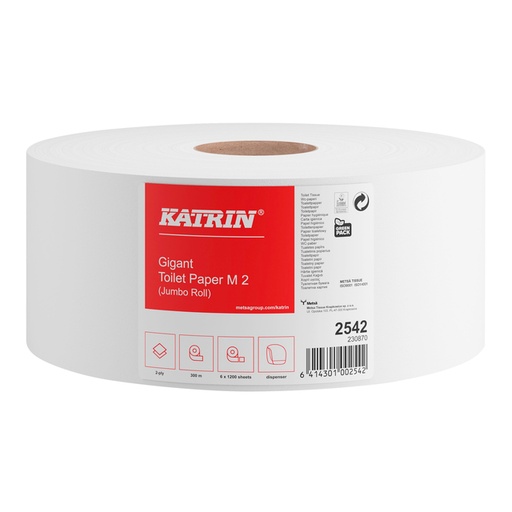 [1406123] Papier toilette Katrin Gigant M Jumbo Medium 2 épaisseurs 300m blanc 2542