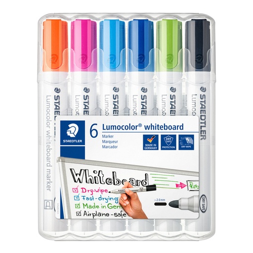 [1406471] Viltstift Staedtler Lumocolor 351 whiteboard set à 6 stuks assorti