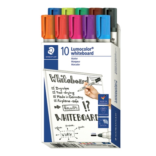 [1406474] Viltstift Staedtler Lumocolor 351 whiteboard set à 10 stuks assorti