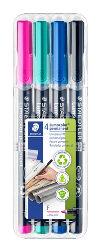 [1405685] Viltstift Staedtler Lumocolor 318 permanent F set à 4 kleuren