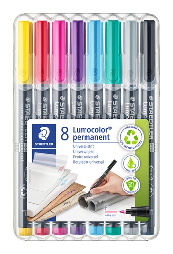 [1405695] Viltstift Staedtler Lumocolor 318 permanent F set à 8 kleuren